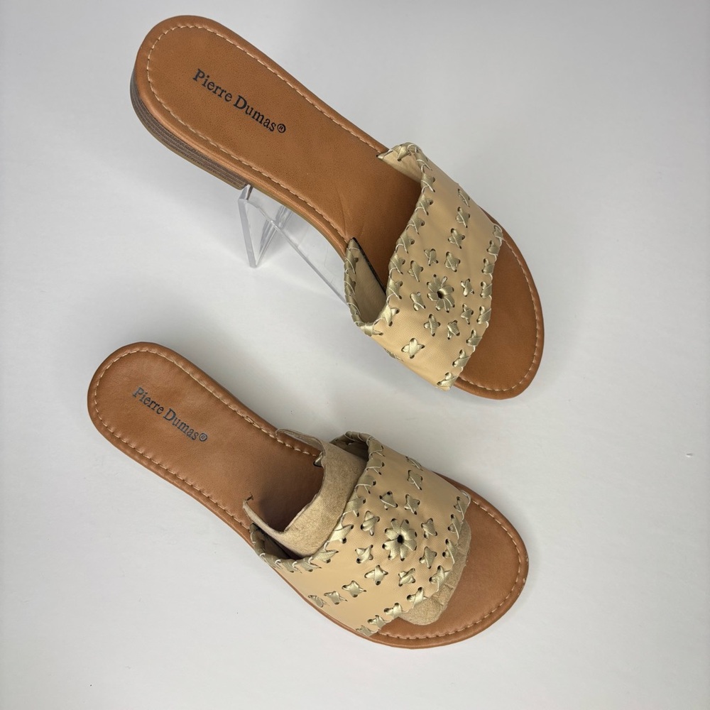 SH2 Pierre Dumas Women's 7.5 Cream Cutout Flats Sandals Slip Casual Boho‎ Resort